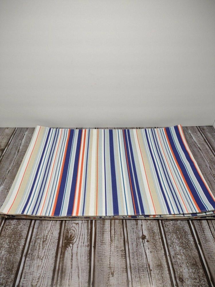 Fabric Placemats Set of 4 - Multi Colored Stripes, Reversed Beige